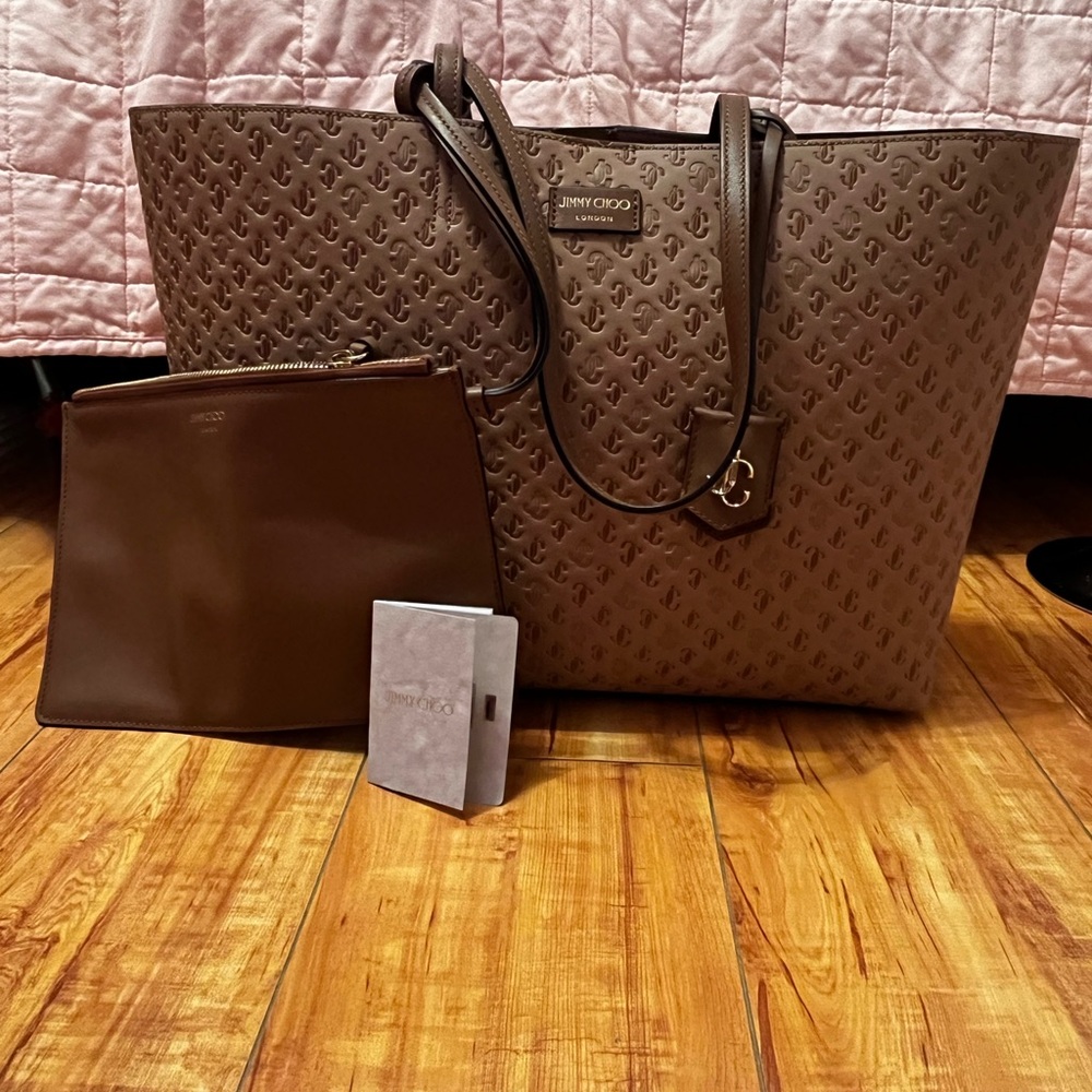 Jimmy Choo Taupe Monogram Tote
